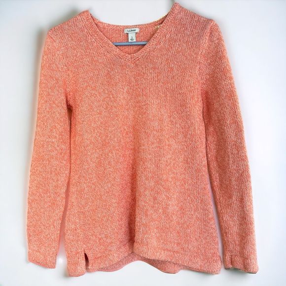 L.L. Bean Sweaters - L.L Bean salmon pink Sweater Cotton Knit V Neck sz S Valentine’s Day